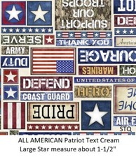 All AMERICAN Patriotic words Cream cotton quilt fabric Quilting Treasures