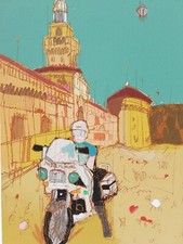 LUCA GIOVAGNOLI: "Il Vigile Motociclista"; Serigrafia 70x50 + Cartella.STUPENDA!