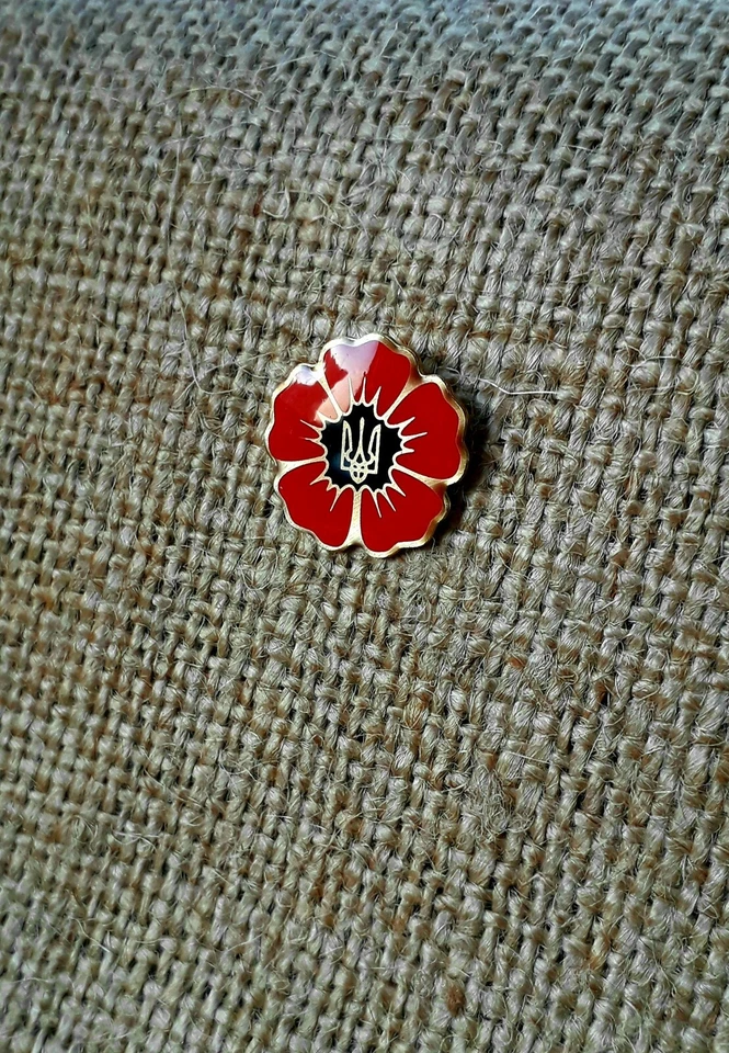 Pin Solapa Oro Rojo Amapola con Tridente Ucraniano Tryzub Ucrania Regalo 0,8" Foto 2 de 4