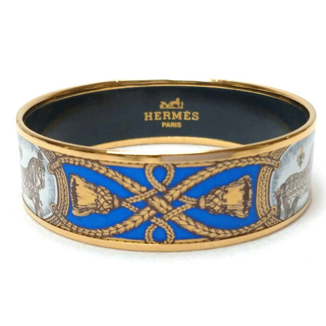 HERMÈS Bracciale smaltato Hermes smalto blu cavallo bordo oro