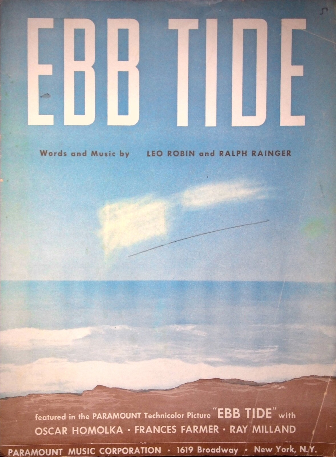 1937 EBB TIDE MUSIC BY LEO ROBIN, RALPH RAINGER VTG. MUSIC SHEET eBay