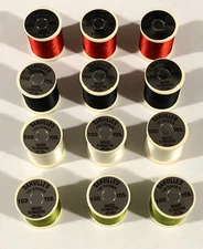 12 Spools Danville 3/0 Fly Tying Thread, White, Red, Olive & Black
