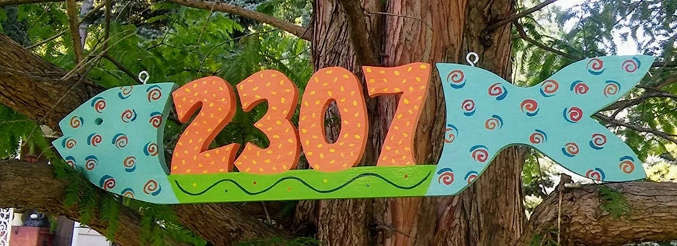 Custom WOODEN FISH HOUSE NUMBER Address Sign HAND MADE Painted Carved Wood - Image 2 of 4