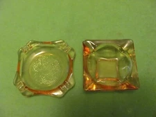Lot of 2 Vintage Mid Century Yellow Amber Glass Ash Trays.