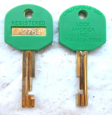 (1)   LOCK AMERICA, Inc  High Security padlock key  LA27845