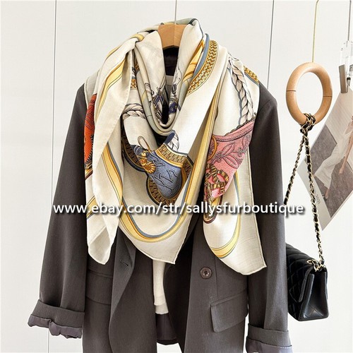 Sallys 70% Cashmere 30% Silk Stole Carriage Print Double Face Scarf Shawl 53" - Picture 23 of 26