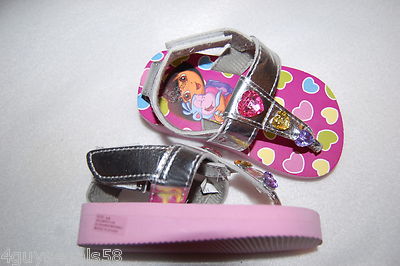 Toddler Baby Girls DORA SANDALS Silver T Strap Thong PINK HEARTS 1
