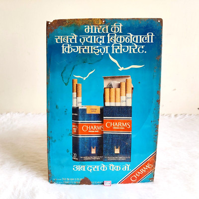 cigarette charms Vintage CHARMS Virginia Kings Advertising Cigarette Tin Sign Board Old  TS518