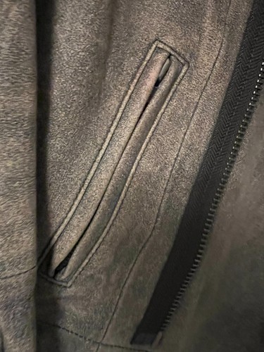 VEDA NYC Gray/Brownish Leather Jacket Size M Distressed Cowl Neck Snap Closure - Picture 6 of 19