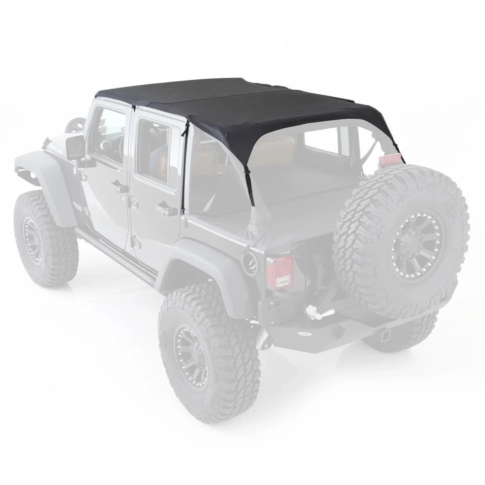 Smittybilt Extended Bikini Top for 2010-18 Jeep Wrangler JK 4 DR Black w/ Header - Imagem 2 de 4
