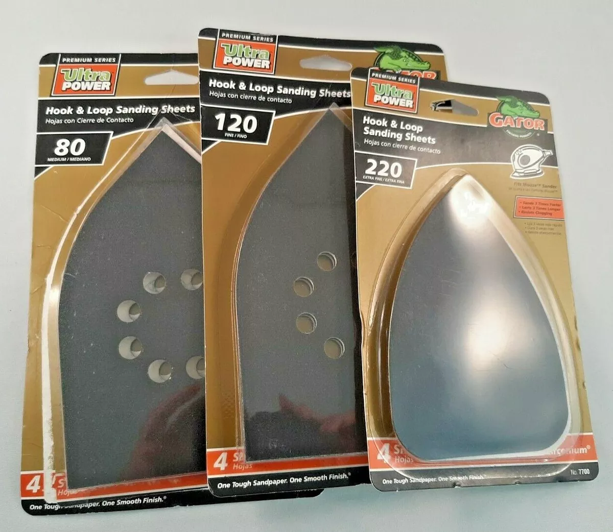 EXCELLENT 3 LOT Gator Hook Loop Sanding Sheets 80 120 220