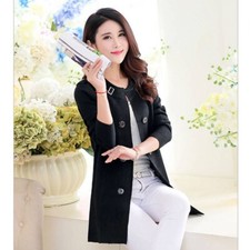 Lady Midi Knitted Cardigans Slim Fit Shawl Sweaters Jacket Button Thin Coat Tops