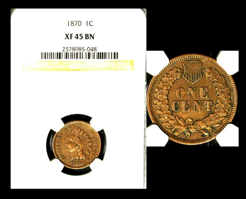 1870 1C NGC XF45 BN-Indian Head Cent