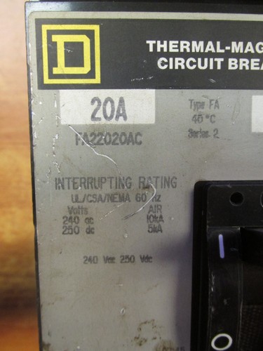 SQUARE D CIRCUIT BREAKER (CHIP) 2P, 20A, CAT# FA22020AC ... WA-159 - Picture 2 of 6