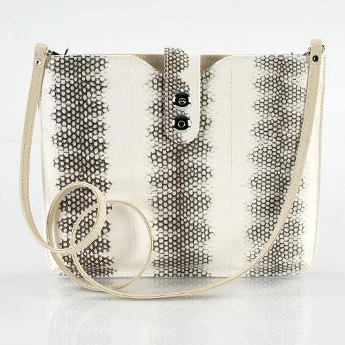 Lujosa funda para tableta hecha de cuero genuino de serpiente de mar blanco, correa, crotón Foto 2 de 4