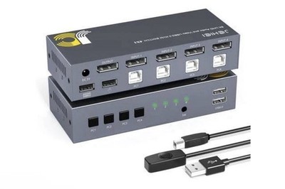 KVM Switch DisplayPort 8K@60Hz 4 Port 4 Computers 1 Monitor USB Remote Cable