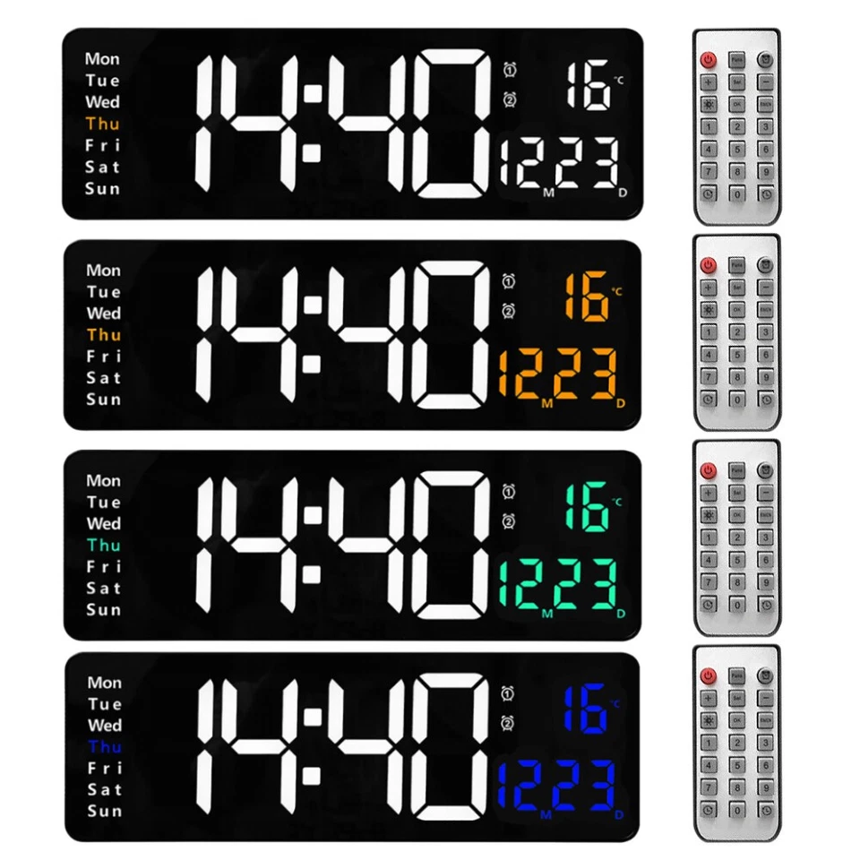 Digitaluhr Große LED Anzeige Alarm Wecker Uhr mit Temperatur Datum Fernbedienun - Bild 3 von 4