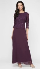 Alex Evenings, Long Gown with Sequin Lace Bodice  Chiffon Skirt