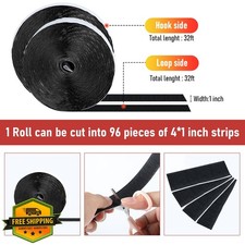 32Ft x 1 Inch Hook and Loop Tape Adhesive Back Heavy Duty Black