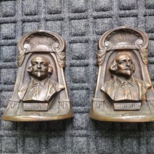 1924 Antique BRON MET Cast Iron Bust Shakespeare Bookends Bronze Patina