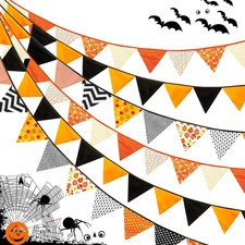 36 Pcs Fall Halloween Triangle Bunting Banner Orange Black Fabric