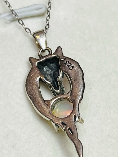 Collana in argento sterling 925 opale arcobaleno naturale cane lupo con ciondolo criniera - Foto 8 di 10