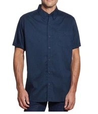 NWT Weatherproof Men's Blue Dot Short Sleeve Woven Button Down Shirt Large
