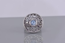 Sterling Silver 21mm Scrolled Openwork Circle Blue Topaz Band Ring 10g 925 Sz: 6