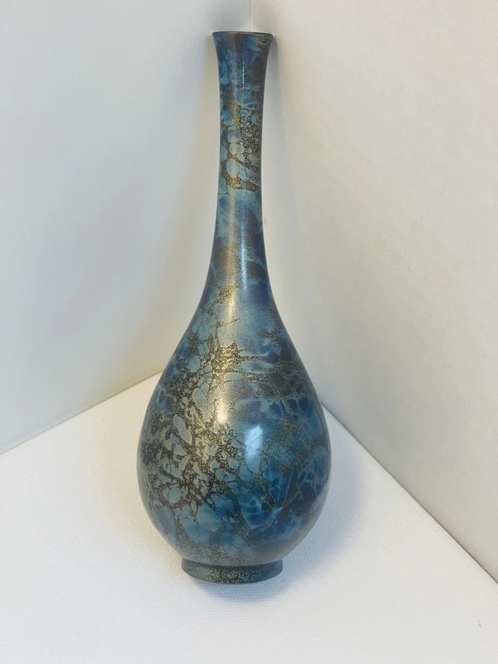 Vintage Japanese Mottled Bronze Bud Vase Patinated Metal Slender Vessel 6.5” - Image 3 of 4