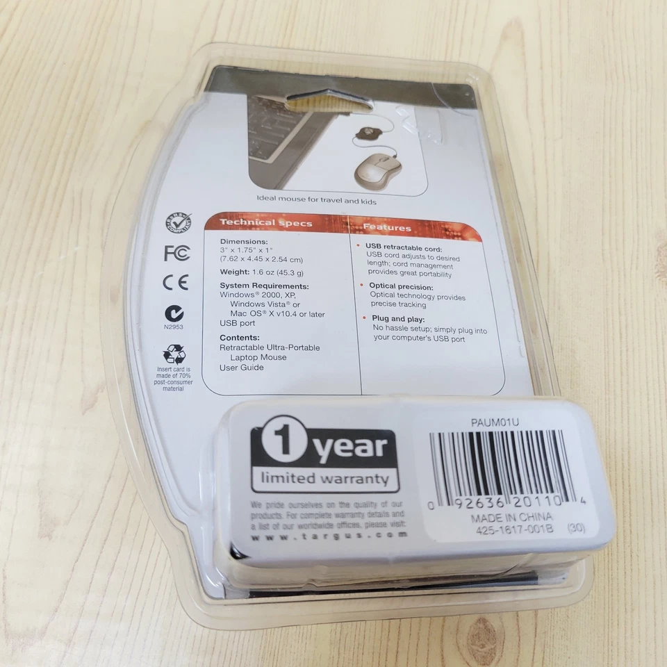 TARGUS Retractable Ultra-Portable Notebook / Laptops MOUSE PAUM01U ~ Sealed - Image 2 of 4