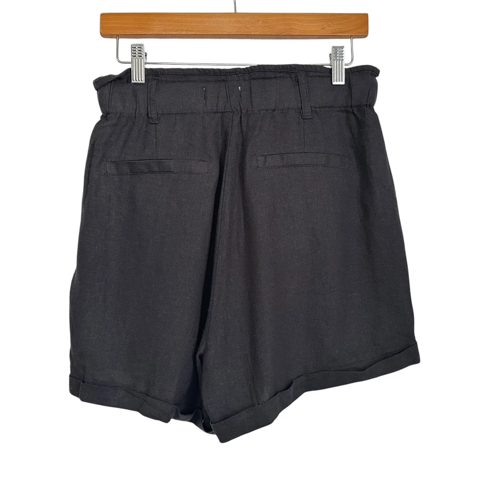 Pantalones cortos de tiro alto Risen Los Angeles para mujer mezcla de lino talla mediana negros Foto 2 de 4