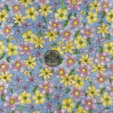 Oakhurst Textiles Floral Fabric Yellow Pink Blue Easter Spring Cotton 64"x44"