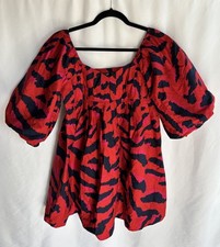 Nasty Gal Zebra Puff Sleeve Smock Mini Dress Women’s Size 6 Red Pink Black NWT