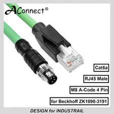 M8 A-Code 4 Pin to RJ45 Ethernet Cable Cat6a High-Flex Shielded for Beckhoff ZK