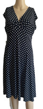 Chaps Womens PL Dress B & W Polka Dot Babydoll Y2K Stretch Preppy Secretary