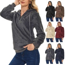 Women Warm Fluffy Sweatshirt Hoodie Teddy Bear Hooded Jumper Fleece Pullover Top