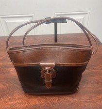 Vintage Liz Claiborne Black and Brown Crossbody Bag: 1980s Buckle Flap