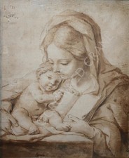 Carlo Cignani 1628-1719 disegno antico 17° Secolo Vergine e Bambino