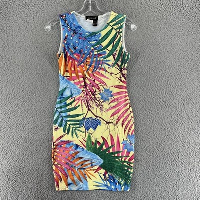 Roberto Cavalli Dress Womens 36 Multicolor Tropical Bodycon Sleeveless Mini