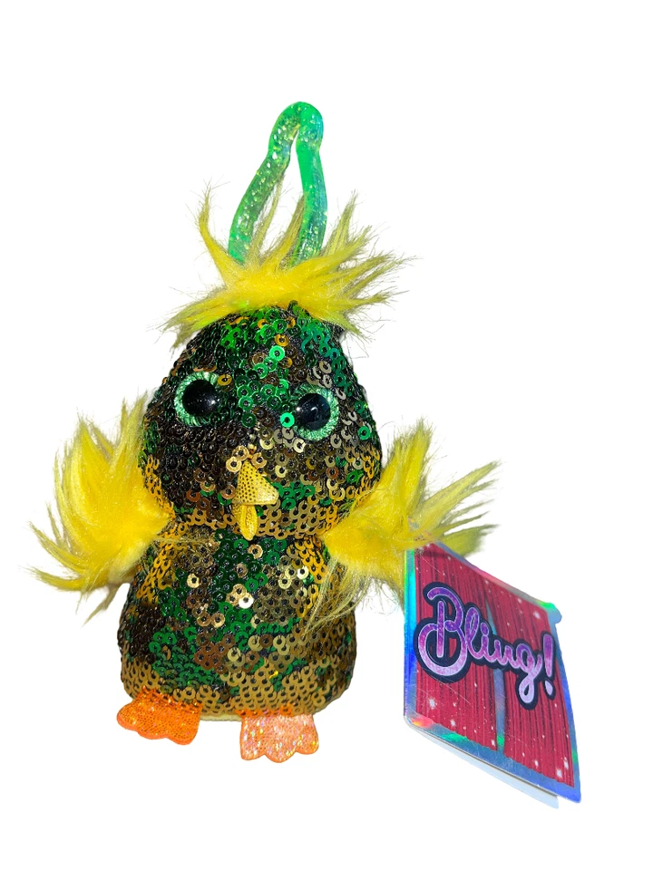 Bling Color Changing Sequins Chick Stuffed Animal Yolk 4" Hanging Plushie 10z