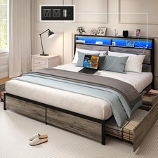Full/Queen Bed Frame with 4 Storage Drawers and LED Lights
