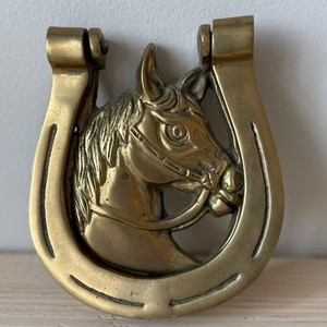 Vintage Solid Brass Horse Head Horseshoe Wall Hook Equestrian Decor