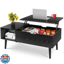 OLIXIS Wood Lift Top Coffee Table with Hidden Compartment and Lar