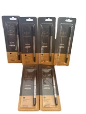 NEW PARKER QUINK Rollerball Pen Ink Refills, Medium, Black, 6 Count, SEALED (B-4