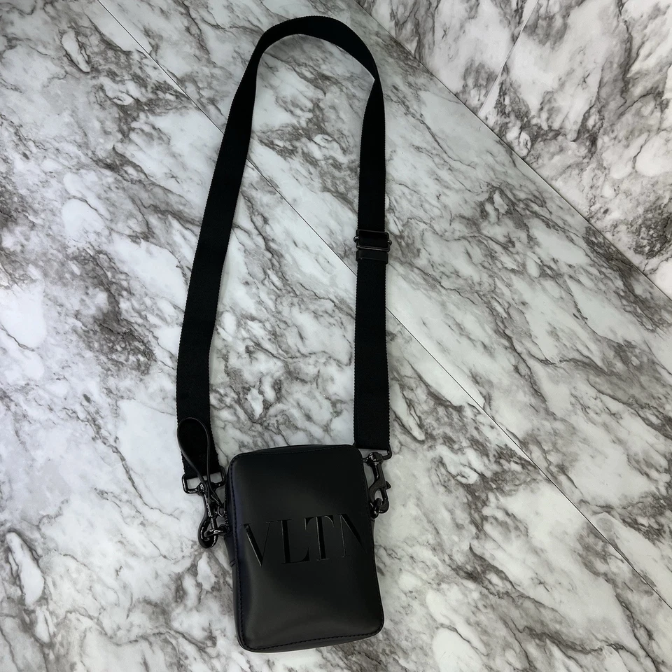Valentino Garavani Small Messenger Bag Black Leather Logo Crossbody Authentic - Image 3 of 4