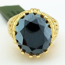 LAB CREATED 8.75 Cts BLACK ONYX RING SOLID 14K YELLOW GOLD - New With Tag