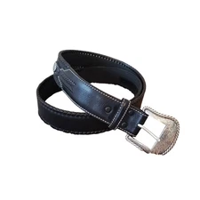 Nocona western leather belt etched silver buckle conchos black 40