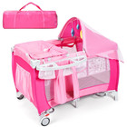 Foldable Baby Crib Playpen Travel Infant Flat Bassinet Bed Mosquito Net Music wi