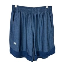 UNDER ARMOUR Blue Train Stretch Shorts Mens Large Gym Running Mesh Hem Panel EUC