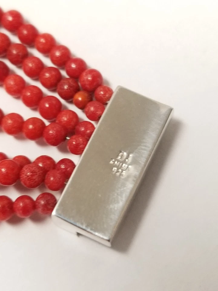 Магнитный браслет Jay King из чистого серебра с 7 нитями многослойный красный коралл - Изображение 3 из 4